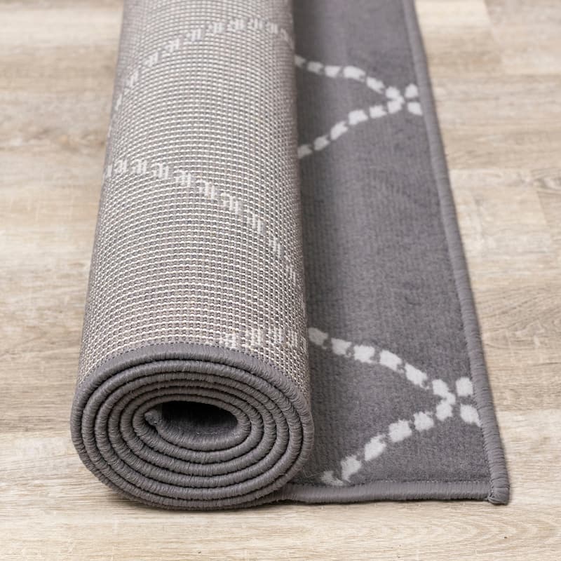 Florence Collection - Grey/Cream Trellis Design Rug - 4'7" x 6'7"