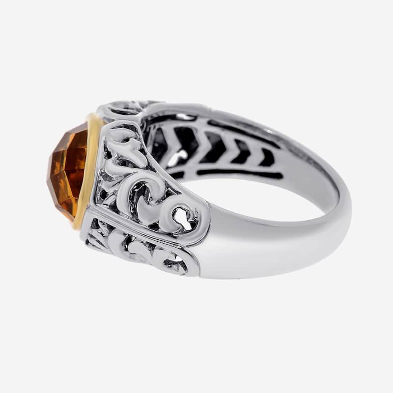 Charles Krypell Sterling Silver and 18K Yellow Gold, Citrine Band Ring Sz. 6.75