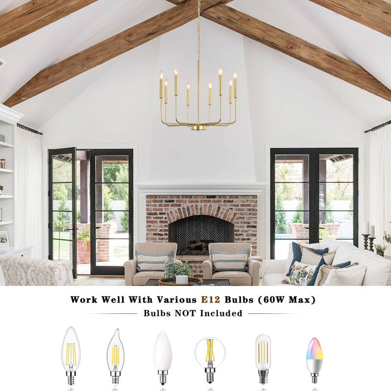 8-Light Farmhouse Traditional Candle Chandelier for Dining Room Bedroom Living Room