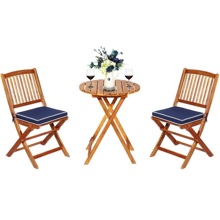 3 Pieces Patio Folding Bistro Set with Padded Cushion and Round Coffee Table - 23.5" x 23.5" x 29.5" (L x W x H)