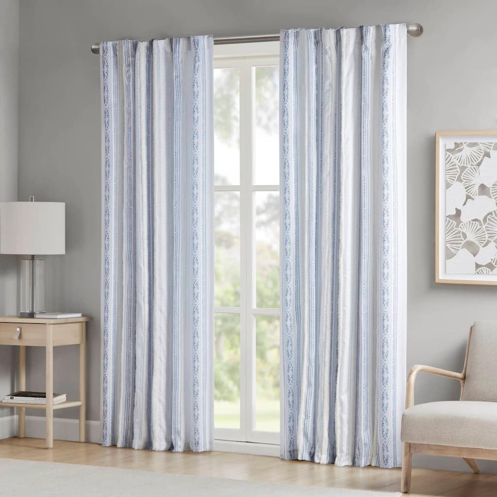 Madison Park Isabella Poly Printed Curtain Panel with Tufted Stripe and Lining