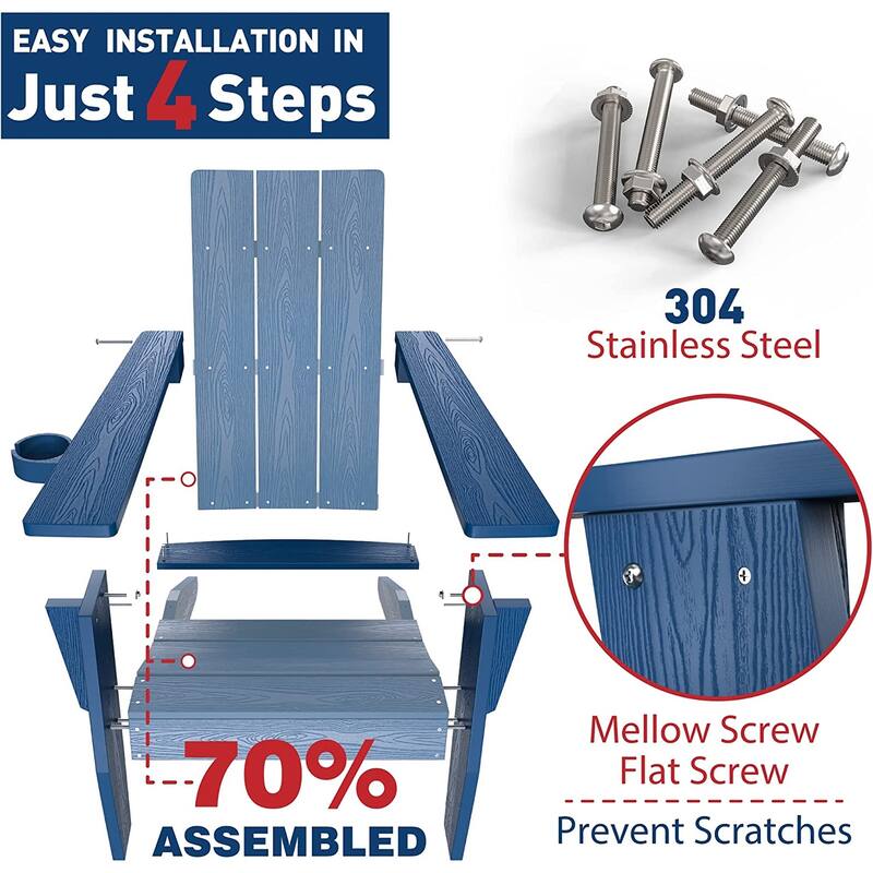 WINSOON All Weather HIPS Outdoor Adirondack Chairs with Cup-Holder Set of 8