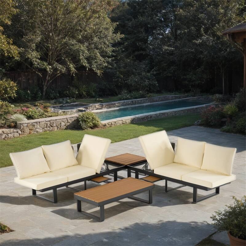 Outdoor Sectional Sofa Set with Adjustable Reclining Seats (Set of 4)