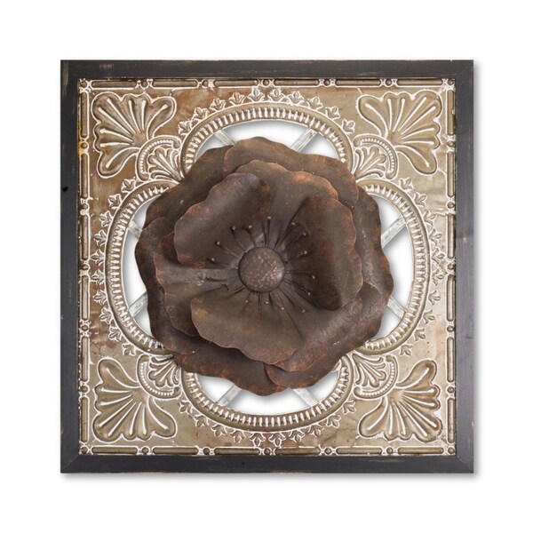 35” Flower Plaque Tin/Wood (Black, Rustic) - N/A