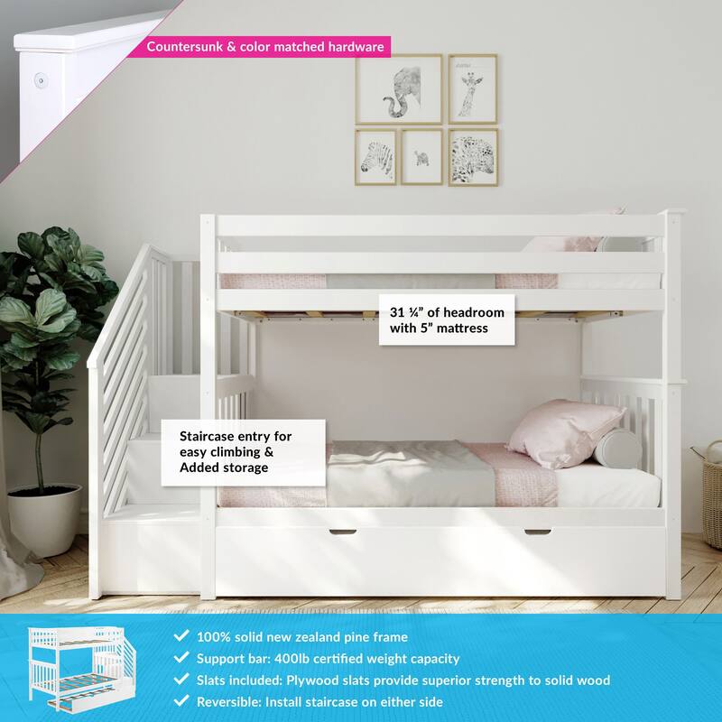 Max and Lily Twin over Twin Staircase Bunk with Trundle