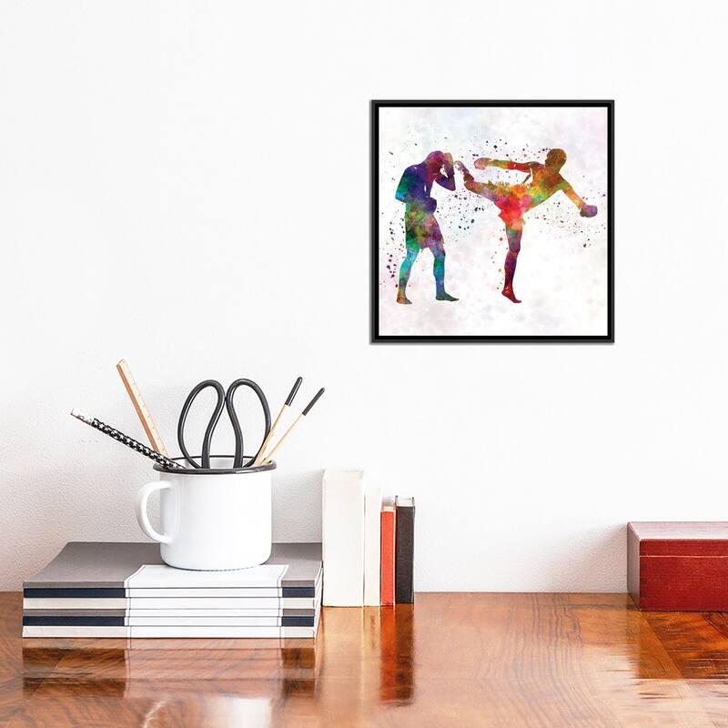 iCanvas "Two Men Exercising Thai Boxing Silhouette" by Paul Rommer Framed Canvas Print