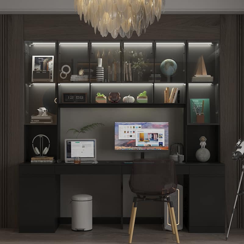 90.6"W Spacious Double Desk Workstation w/Ample Storage for Two Table