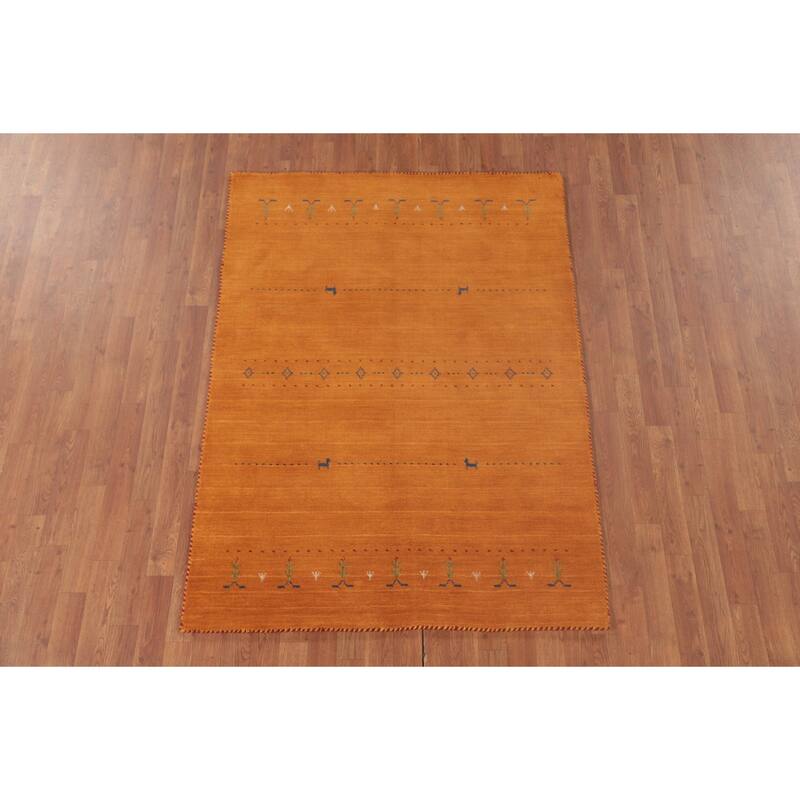 Orange Tribal Gabbeh Oriental Accent Rug Handmade Wool Carpet - 4'2"x 5'11"