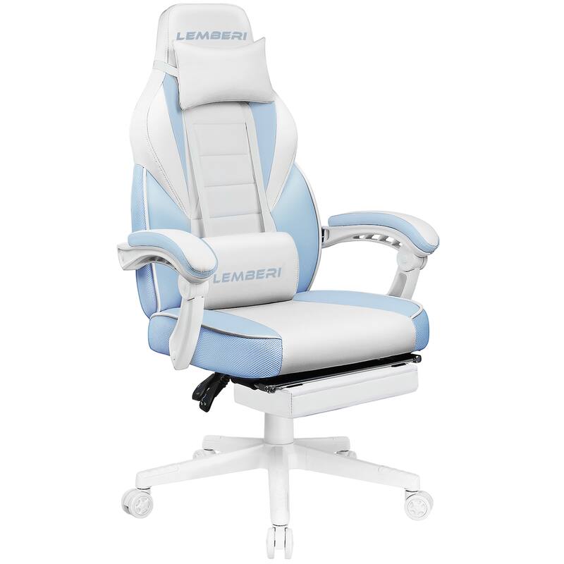 BOSSIN Racing Style Gaming Chair,300 lbs Big and Tall gamer chair High Back Computer Chair - White/Blue