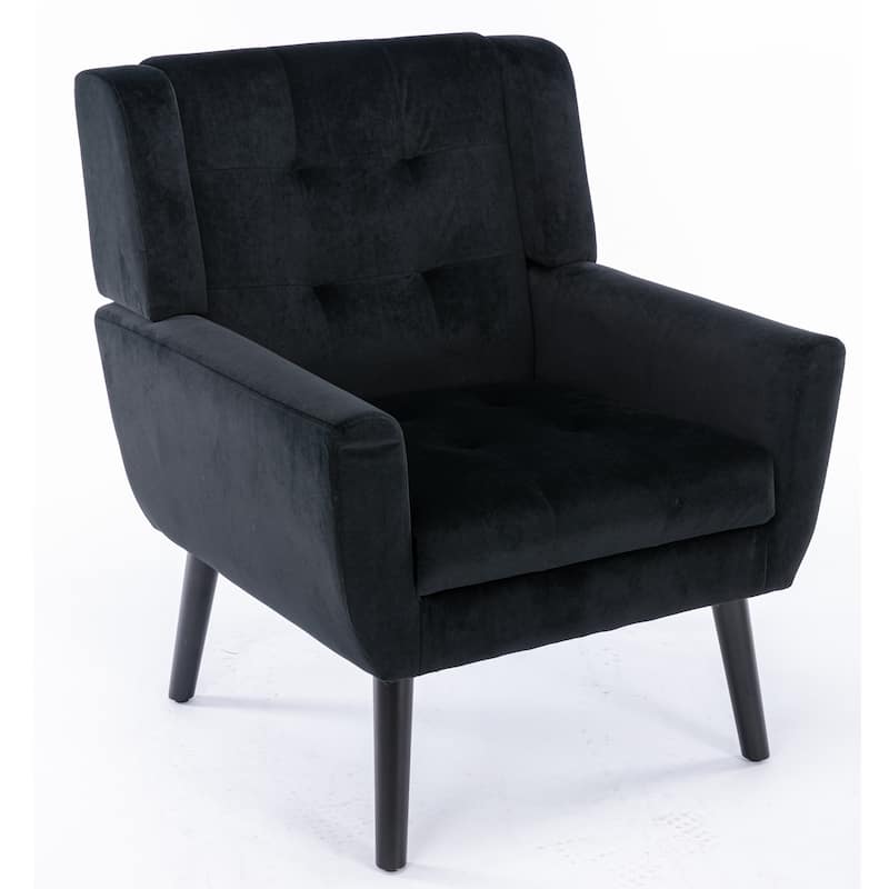 Black Velvet Modern 29.53" Upholstered Buttons Tufted Accent Chair with Black Solid Wood Legs