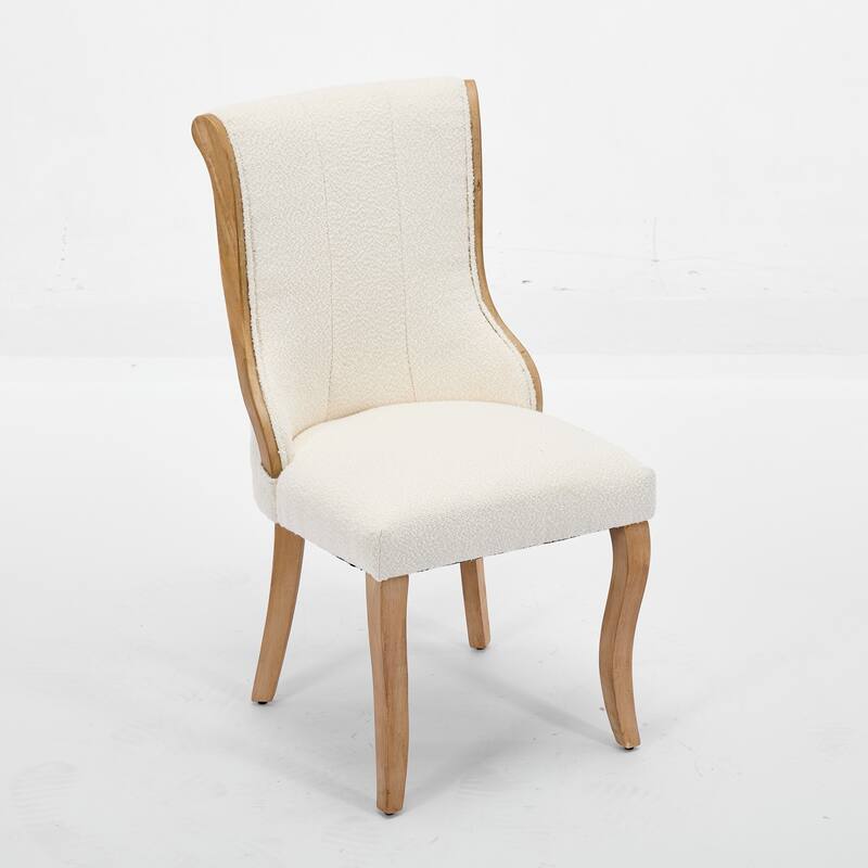 Roomfitters Snow Velvet Dining Chairs Set of 2, Mid-Century Modern Upholstered Chairs with Curved Wood Trim and Sculpted Legs