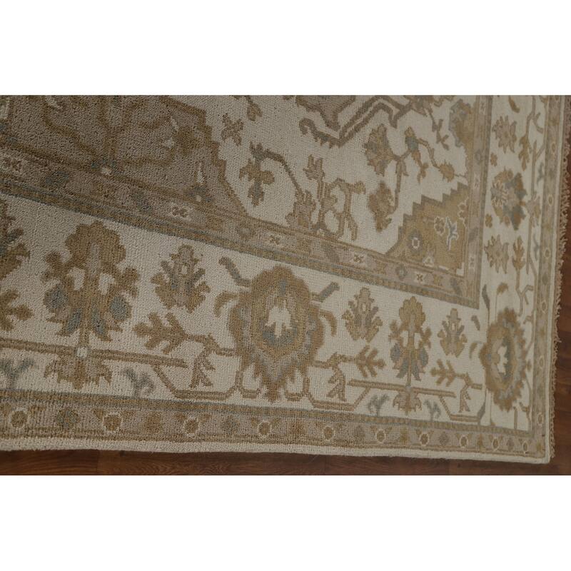 Floral Beige Oushak Oriental Area Rug Handmade Wool Carpet - 8'0"x 10'2"