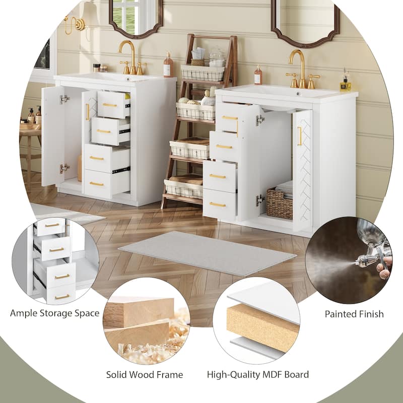 Roomfitters 60" Double Sink Bathroom Vanity with Ceramic Top, Solid Wood Storage Cabinet with Drawers and Soft Close Doors