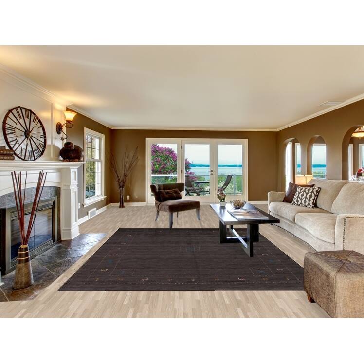 Dark Brown Gabbeh Oriental Area Rug Hand-Knotted Wool Carpet - 7'11" x 9'10"