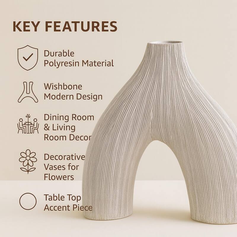 White U Shaped Textured Polyresin Vase for Modern Contemporary Decor
