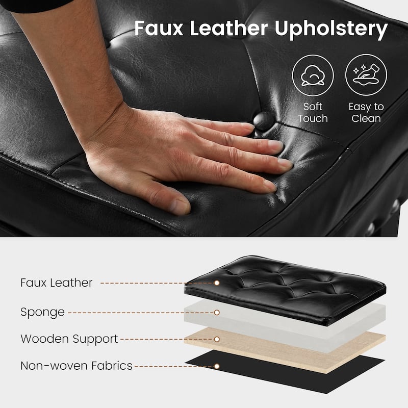 Glitzhome Set of 2 22"W Leatherette Button-tufted Foot Stools Ottomans