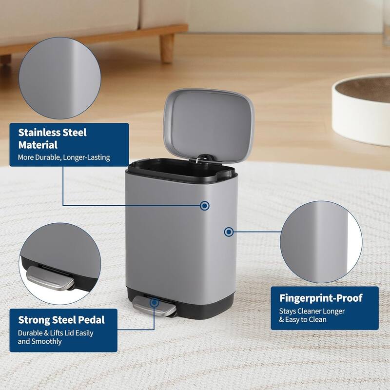 3.2 Gallon Stainless Steel Kitchen Trash Can with 12 Liter for Kitchen