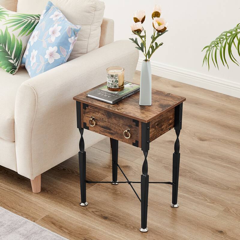 VECELO Nightstand Set of 2 with Wooden Storage Drawer Square Modern Bedside End Tables for Bedroom Living Room