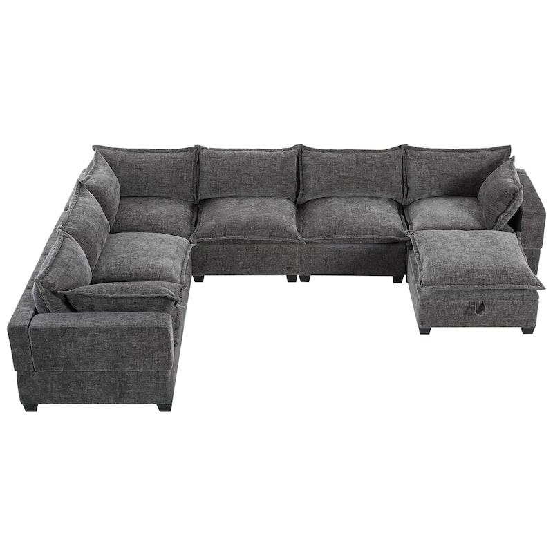 Modular Sectional Sofa With Movable Storage Ottoman,7 Seat U Shaped Couch,Wide Seat & Free Combination,Oversized Chenille Sofa