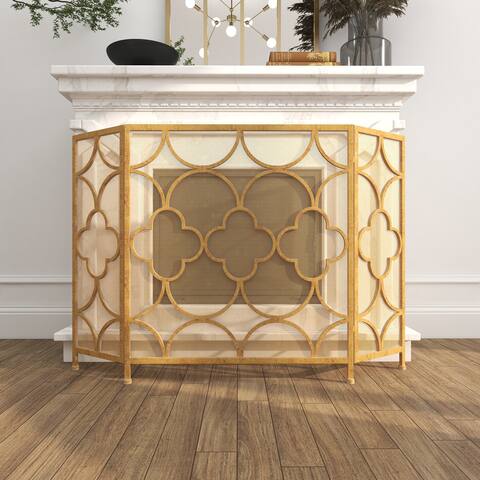 Gold Iron Contemporary Wood Fireplace Screen Pattern 35 x 50 x 1