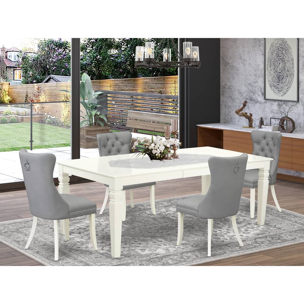 East West Furniture Dining Set Contains a Rectangle Kitchen Table and Upholstered Chairs, Linen White (Pieces Options)