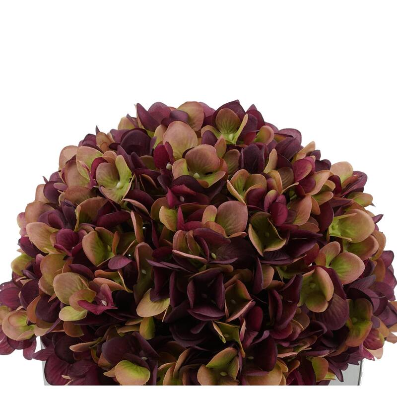 Faux Hydrangea in White Washed Wood Cube Planter