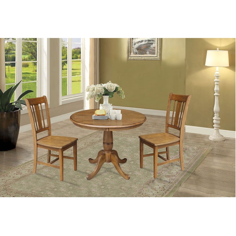 36" Round Top Pedestal Dining Table with 2 San Remo Chairs - 3 Piece Set