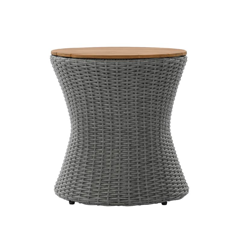 Christopher Knight Home - Modern Outdoor Wicker Side Table with 17.5" Round Acacia Wood Top