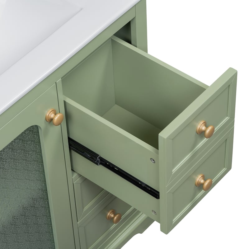 30-inch Bathroom Vanity with a Soft Close Glass Door, Adjustable Shelves, and Three Drawers