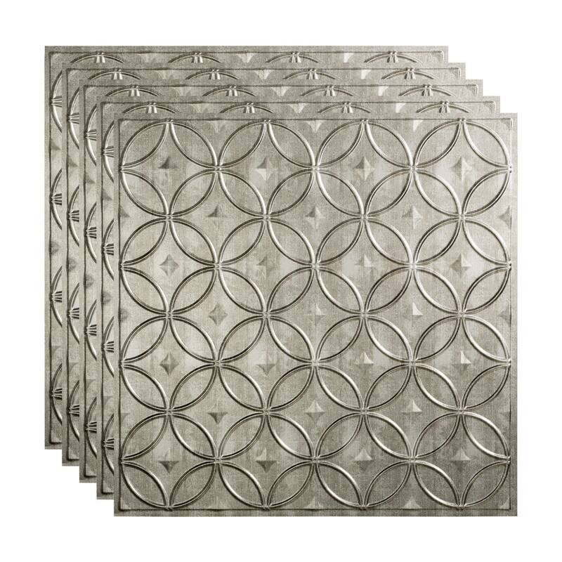 FASÄDE Rings Decorative Vinyl 2ft x 2ft Lay in Ceiling Panel in Crosshatch Silver (5 Pack) - 5 Pack - Crosshatch Silver