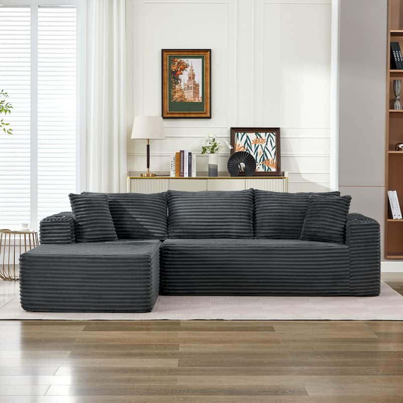 Upholstered L-Shaped Full Foam Sectional Sofa Couch Chaise with Pillows, No Assembly Required