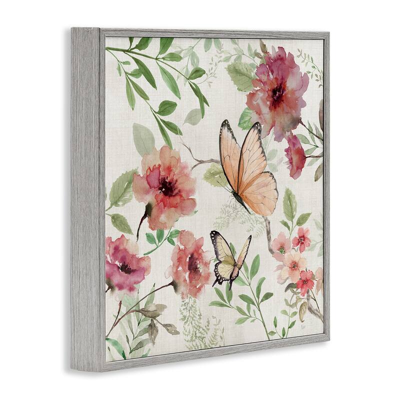 Stupell Butterflies over Wild Cottage Flowers Framed Giclee Art Design By Nan