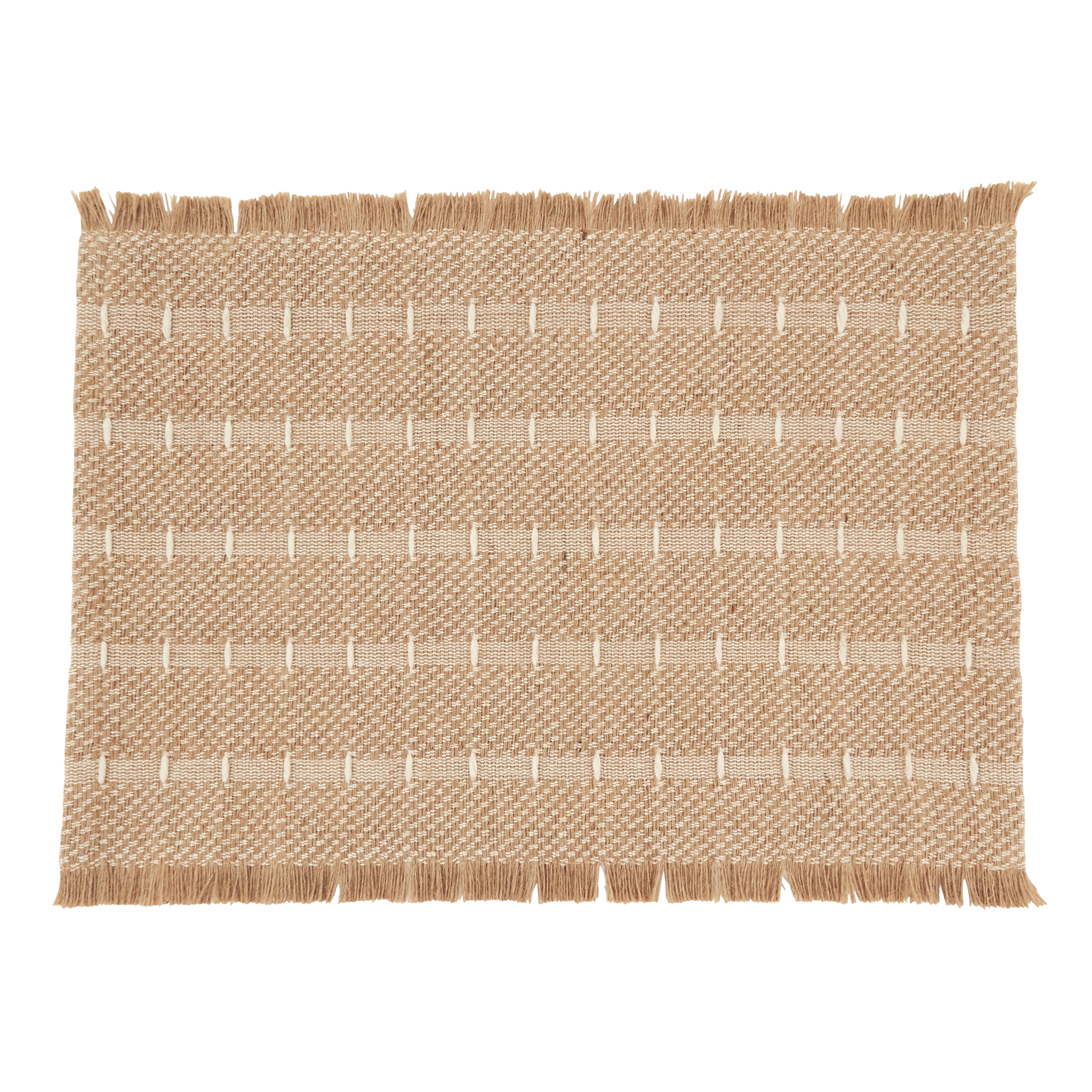 Textured Jute & Wool Placemats (Set of 4) - Fringed Woven Stripe Design for Dining, Entertaining & Table Settings, 13"x19