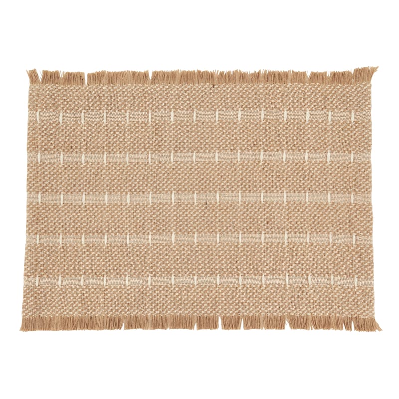Textured Jute & Wool Placemats (Set of 4) - Fringed Woven Stripe Design for Dining, Entertaining & Table Settings, 13"x19 - Set of 4 - 13"x19" - Natural