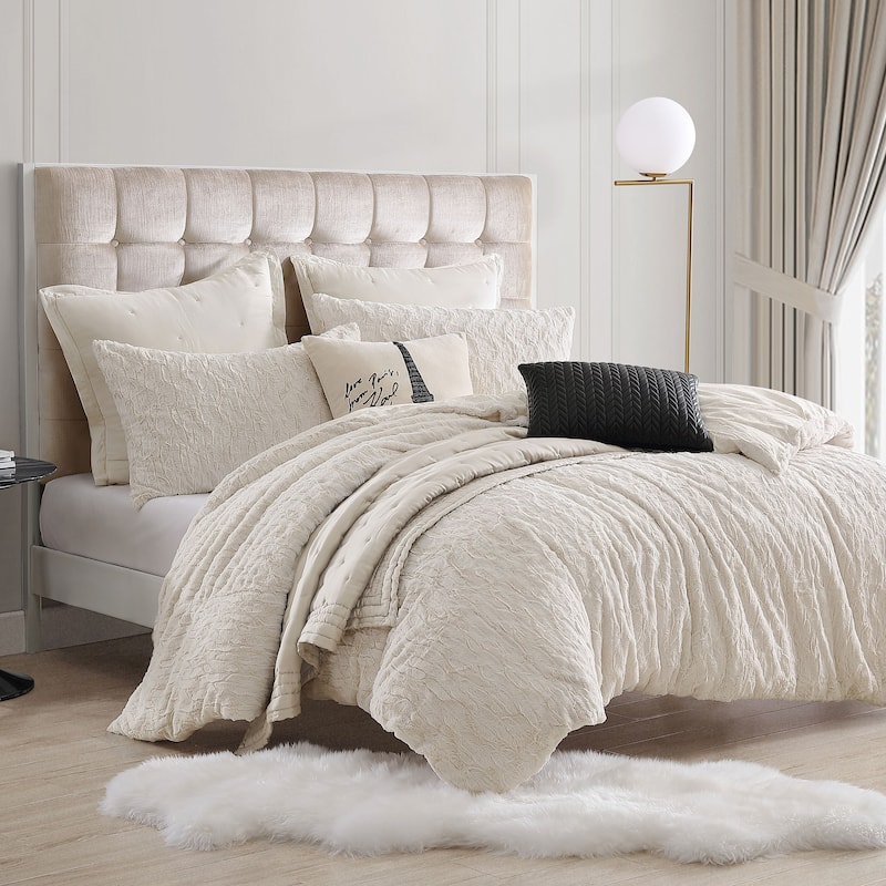 KARL LAGERFELD PARIS Heavenly Faux Fur Comforter Set - Ivory - King
