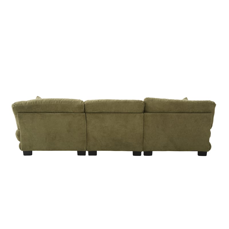 Pelletized Velvet U-shaped Sectional Sofa Modular Chaise Lounge Couch with 2 Ottomans, Deep Seat, Bolster Arms and Pillows