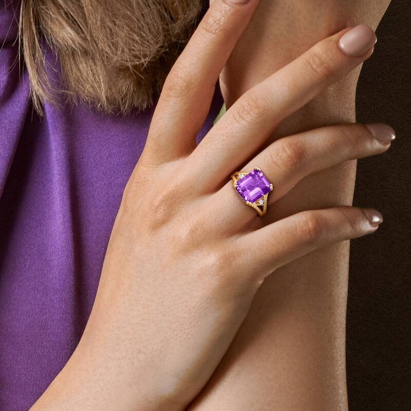 Miadora 5 1/8ct TGW Octagon-Cut Amethyst and White Topaz Cocktail Ring in Yellow Plated Sterling Silver