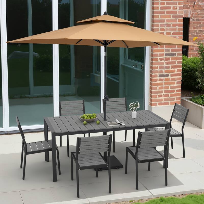 9/11-Piece Outdoor Dining Set Aluminum Table and Stackable Chairs w/10 ft Umbrella and Base