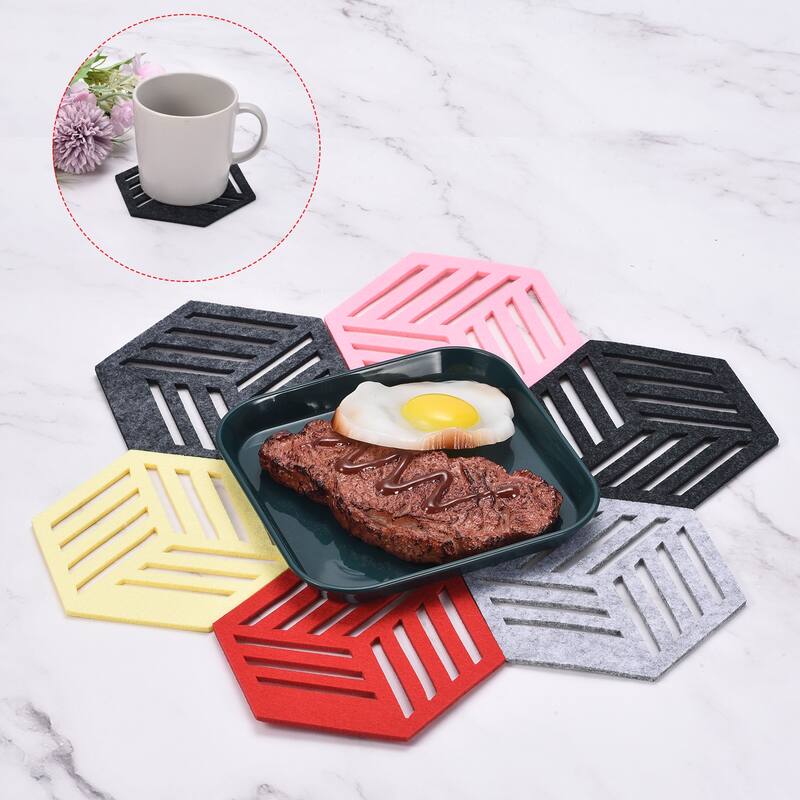 Felt Coasters, Hexagon Mat Pad Coaster for Drink Cup Pot Bowl Vase
