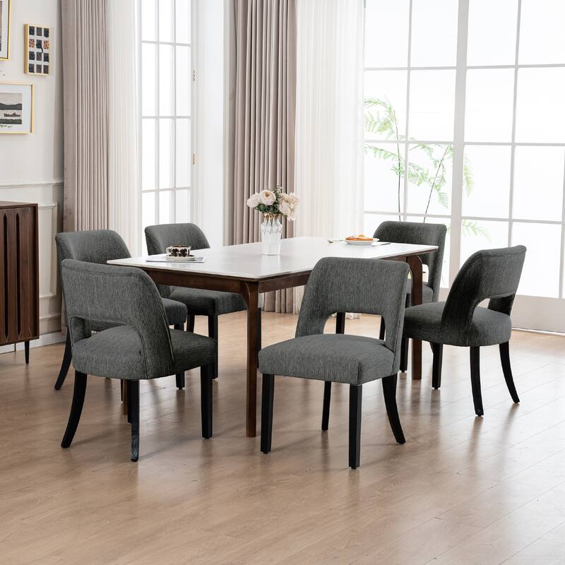 Set of 2/4/6 Modern Fabric Upholstered Dining Room Chair Kitchen Chairs with Wood legs - Set of 6 - Grey/Cappuccino