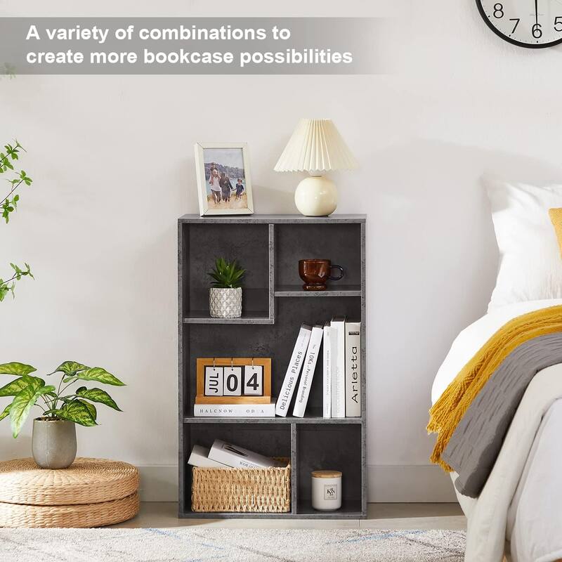 VECELO Widened Version Bookace(Set of 2), 3-Tier Five Open Cube Wooden Bookcase Organizer, Bookshelf