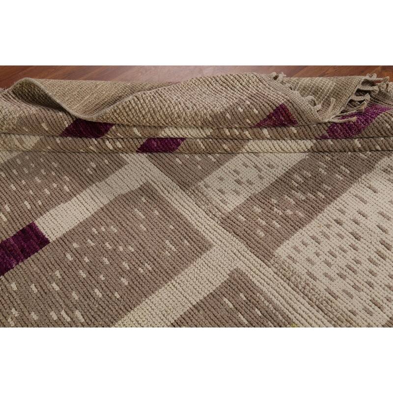 Earth Tone Moroccan Large Area Rug Handmade Beige Wool Carpet - 9'10"x 14'5"