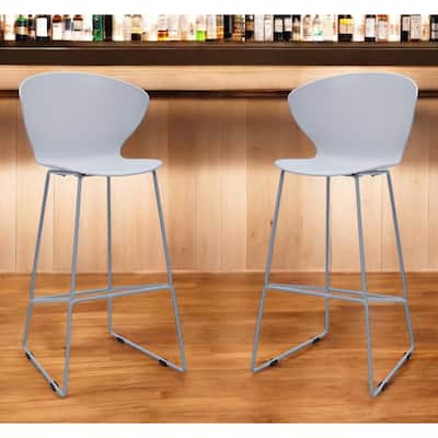 HomeRoots Set of Two 30" Gray Heavy Duty Plastic and Metal Low Back Bar Height Bar Chairs