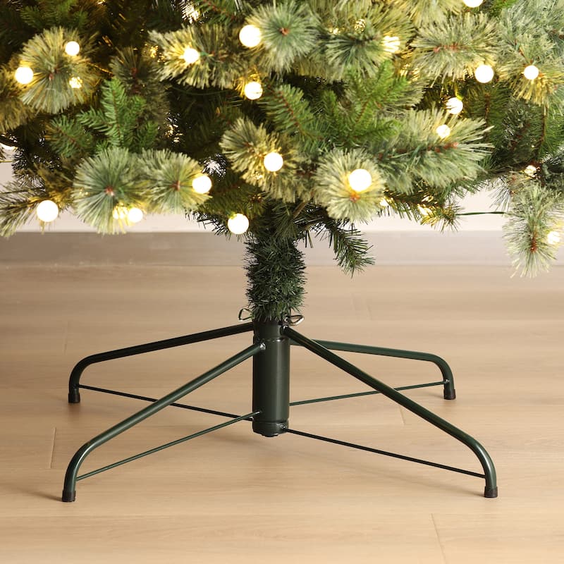 Glitzhome 7.5ft/9ft Pre-Lit Green Slim Pine Artificial Christmas Tree with Foot Pedal & Remote Control