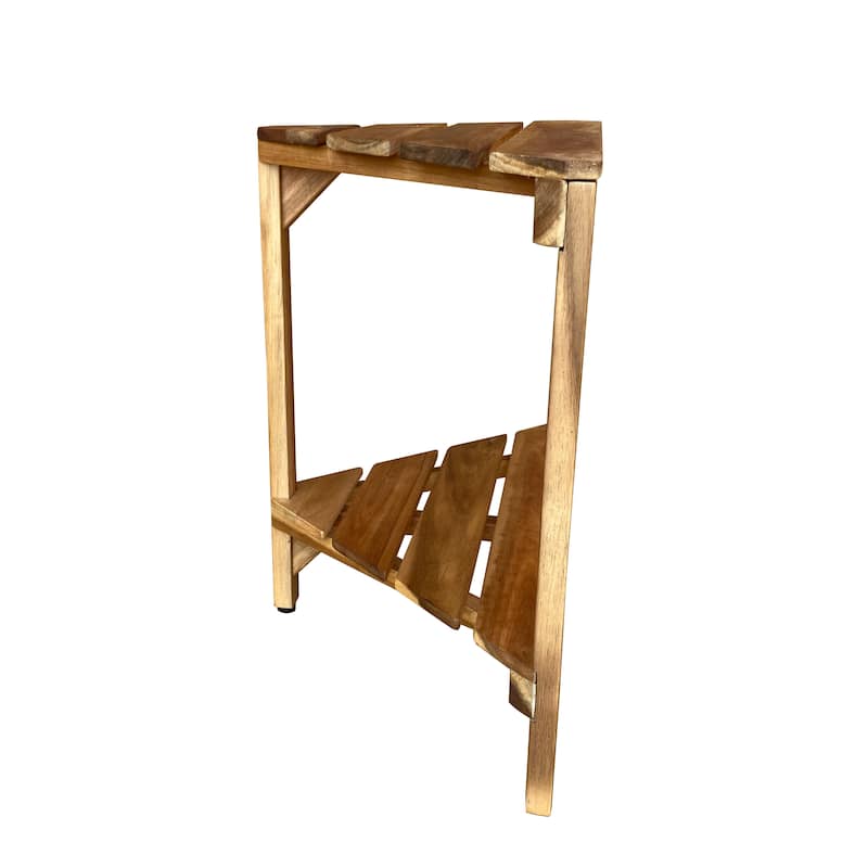 Zen Compact Acacia Corner 2 Tier Shower Shelf and Shaving Stand - 11.4"L x 22.4"W x 18"T