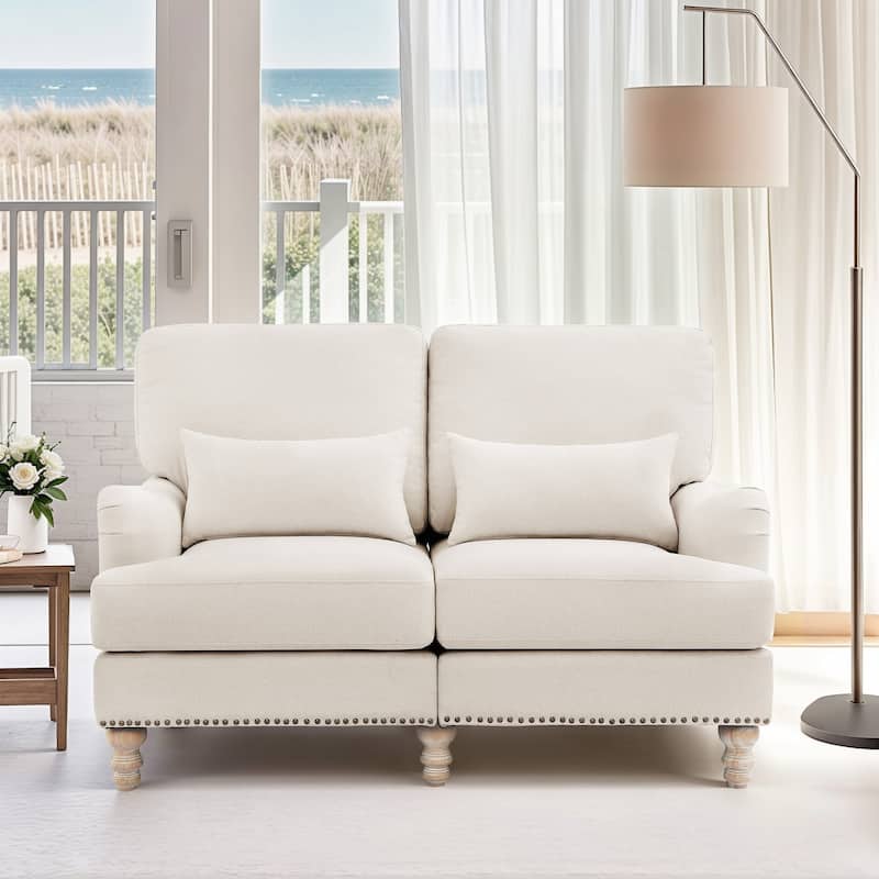 Modern 56''W 2-Seater Sofa Comfortable Solid Wood Couch with Pillows for Living Room - Ivory