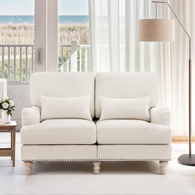 Modern 56''W 2-Seater Sofa Comfortable Solid Wood Couch with Pillows for Living Room