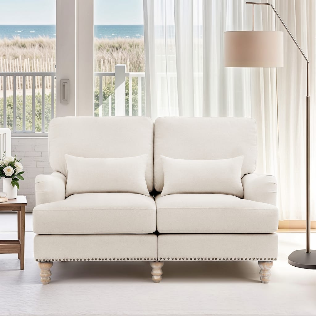 Modern 56''W 2-Seater Sofa Comfortable Solid Wood Couch with Pillows for Living Room