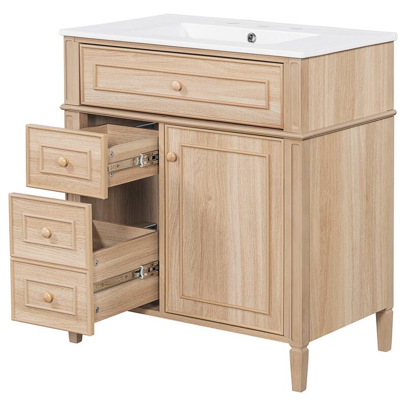 Roomfitters 30" Bathroom Vanity with Sink, Solid Wood Frame, Flip-Out Drawer, 2 Soft-Close Drawers & Door