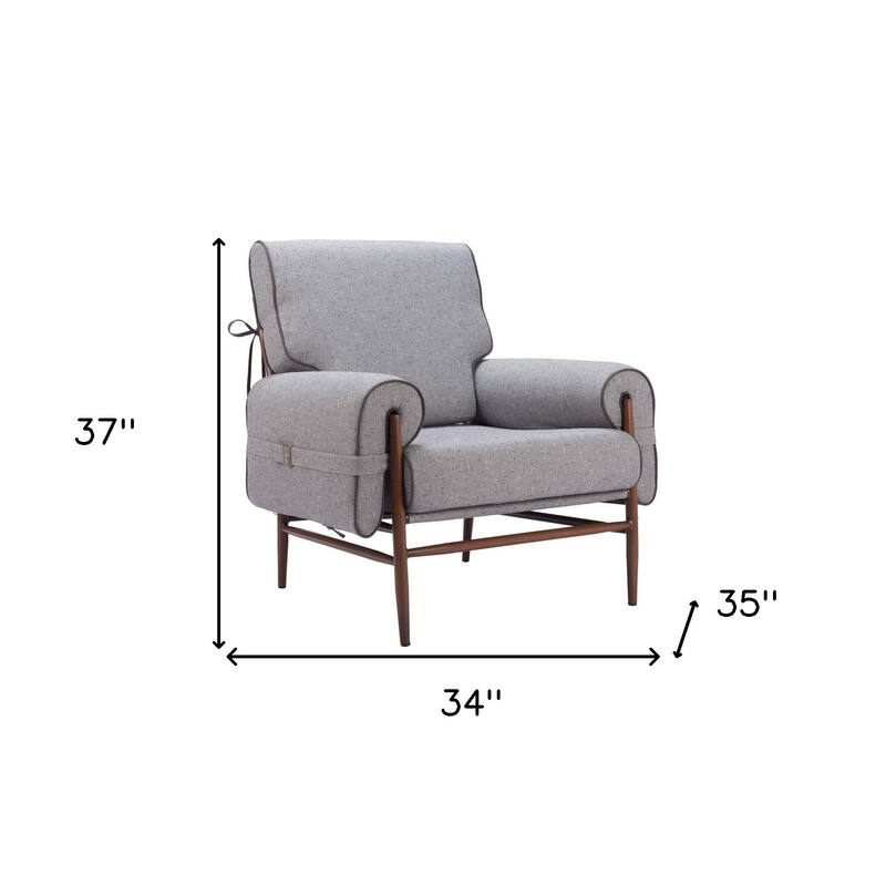 HomeRoots 34" Gray And Brown Upholstered Arm Chair - 34' X '37' X '35